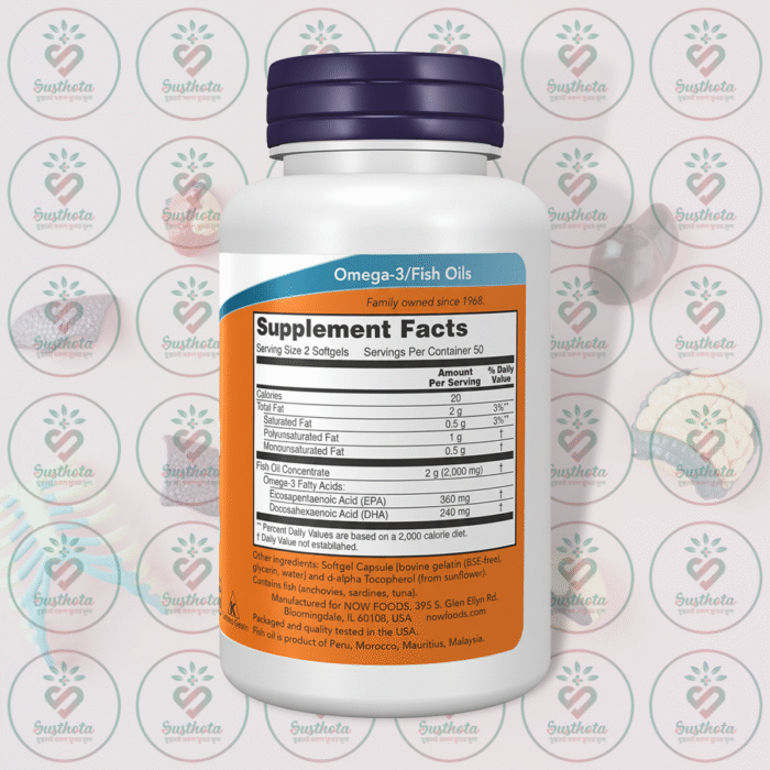 Now Omega-3 Fish Oil Molecularly Distilled – 1000 Mg – 100 Softgels In Bangladesh Supplement Facts