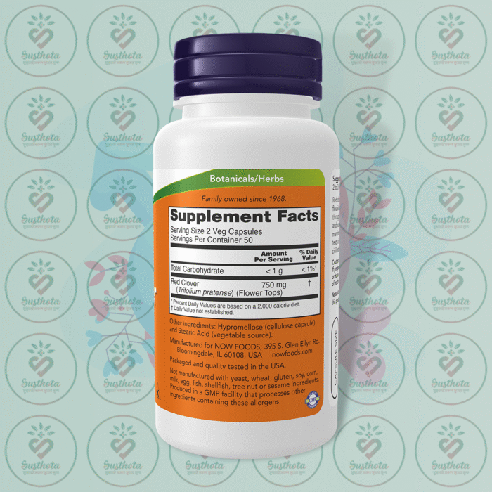 Now Red Clover – 375 Mg – 100 Veg Capsules In Bangladesh Supplement Facts