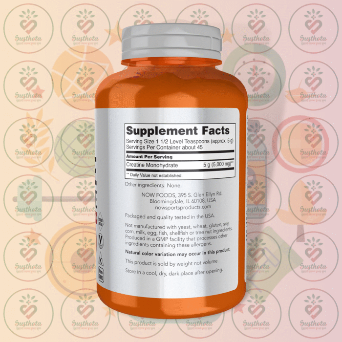 Now Sports Creatine Monohydrate - 5G Per Serving - 227G Pure Powder In Bangladesh Supplement Facts