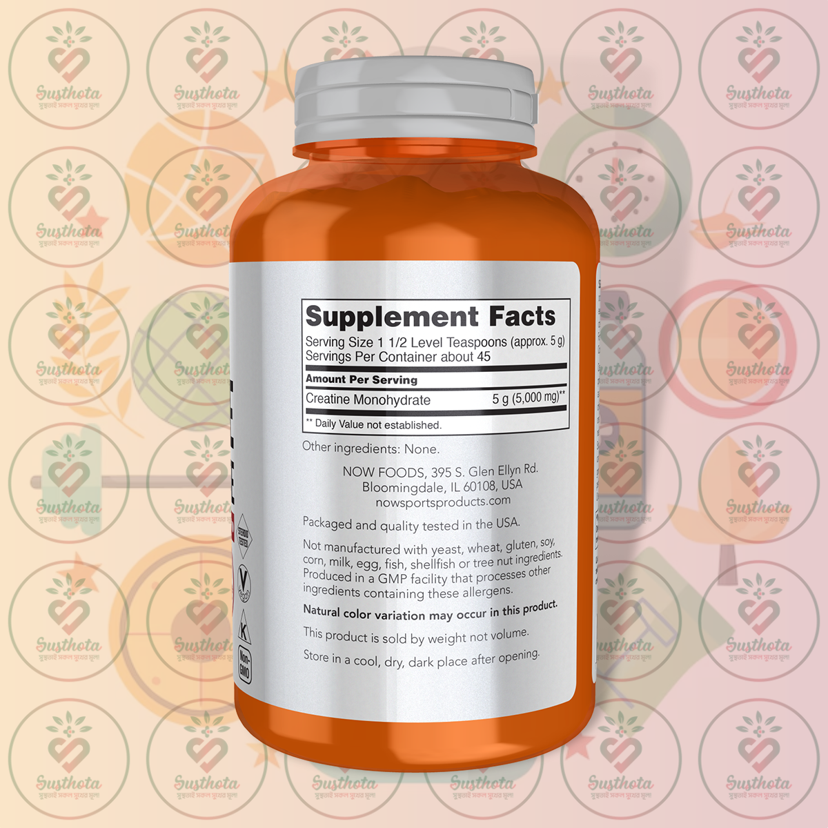 Now Sports Creatine Monohydrate - 5G Per Serving - 227G Pure Powder In Bangladesh Supplement Facts Now Sports Creatine Monohydrate - 5G Per Serving - 227G Pure Powder In Bangladesh Supplement Facts