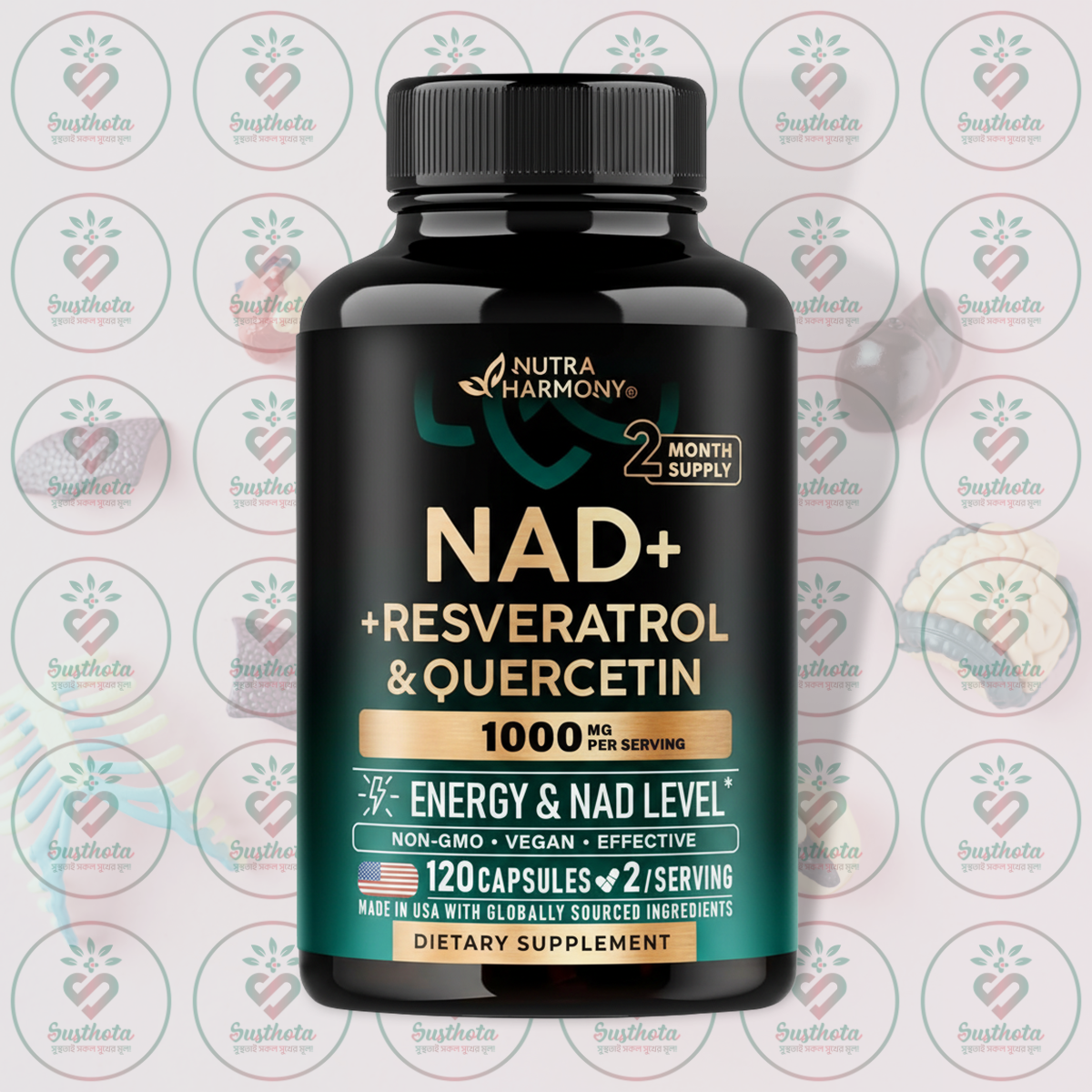 Nutra Harmony Nad+ Resveratrol &Amp; Quercetin - 1000 Mg - 120 Capsules In Bangladesh Image 01 Nutra Harmony Nad+ Resveratrol &Amp; Quercetin - 1000 Mg - 120 Capsules In Bangladesh Image 01