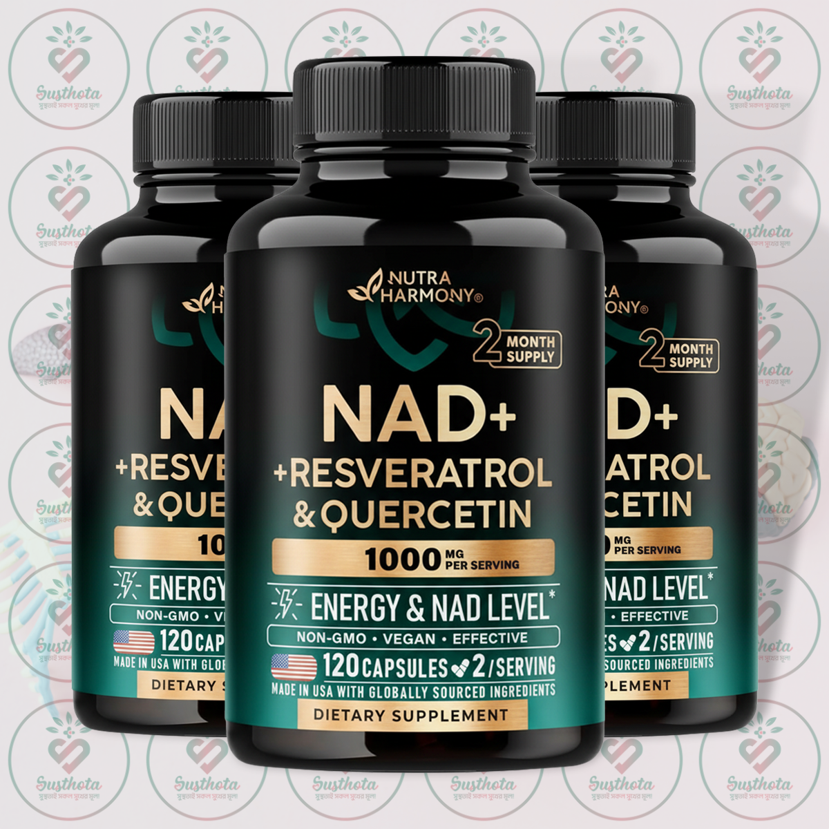 Nutra Harmony Nad+ Resveratrol &Amp; Quercetin - 1000 Mg - 120 Capsules In Bangladesh Image 02 Nutra Harmony Nad+ Resveratrol &Amp; Quercetin - 1000 Mg - 120 Capsules In Bangladesh Image 02