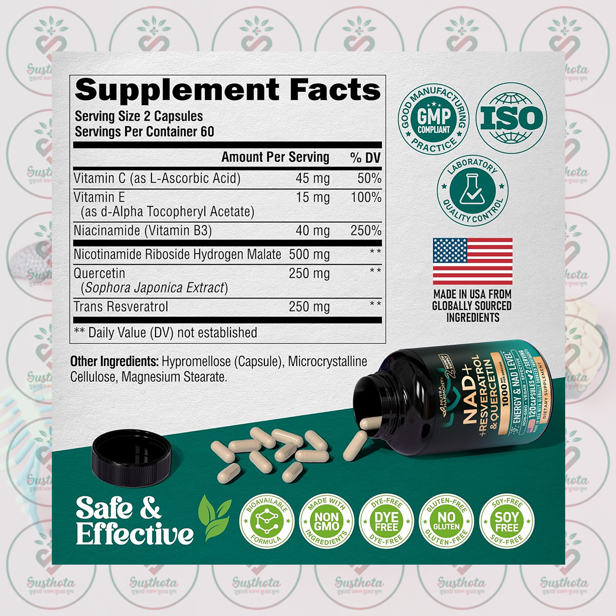Nutra Harmony Nad+ Resveratrol &Amp; Quercetin - 1000 Mg - 120 Capsules In Bangladesh Supplement Facts Nutra Harmony Nad+ Resveratrol &Amp; Quercetin - 1000 Mg - 120 Capsules In Bangladesh Supplement Facts