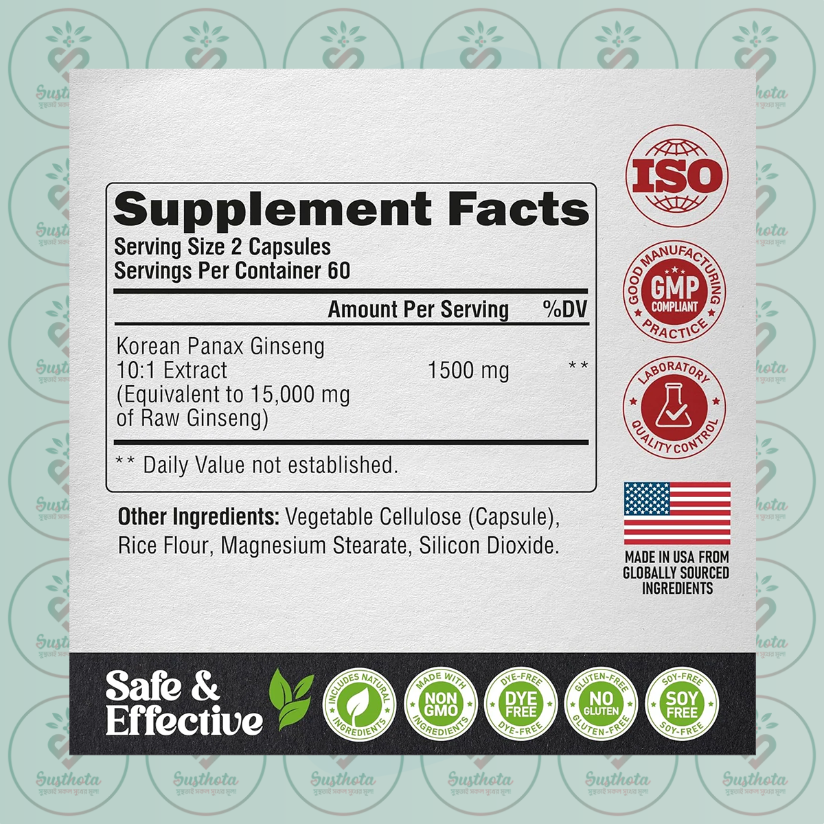 Nutra Harmony Korean Panax Ginseng – 1500 Mg – 120 Capsules In Bangladesh Supplement Facts Nutra Harmony Korean Panax Ginseng – 1500 Mg – 120 Capsules In Bangladesh Supplement Facts