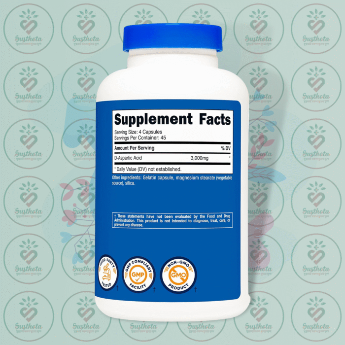 Nutricost D-Aspartic Acid – 3000Mg – 180 Capsules In Bangladesh Supplement Facts