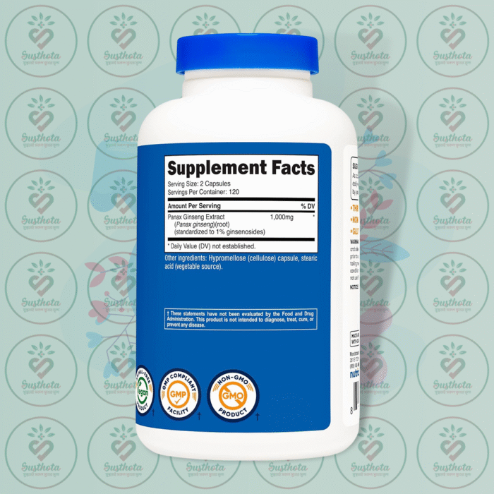 Nutricost Panax Ginseng – 1000 Mg – 240 Capsules In Bangladesh Supplement Facts