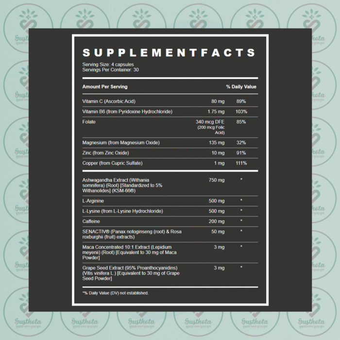 Performer 8 Performance Enhancer – Fast Acting Formula – 120 Capsules In Bangladesh Supplement Facts