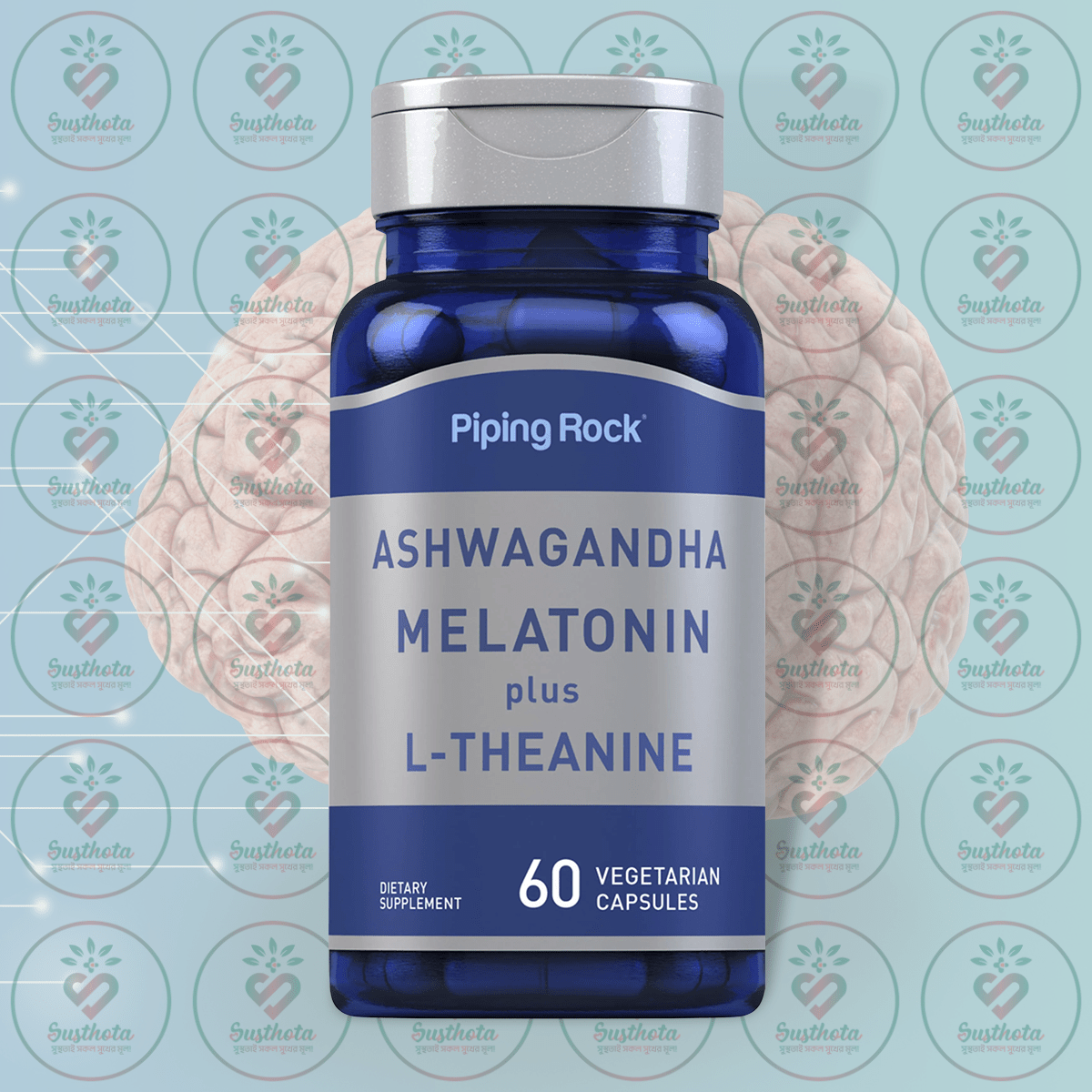 Piping Rock Ashwagandha Melatonin plus L-Theanine - 60 Vegetarian Capsules in Bangladesh Image 01