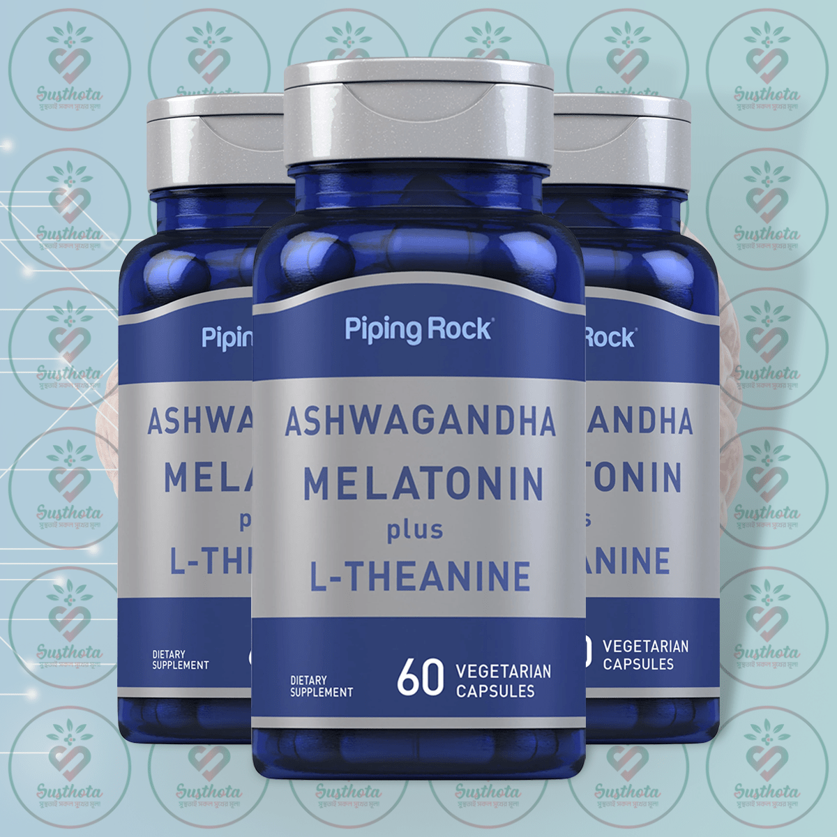 Piping Rock Ashwagandha Melatonin plus L-Theanine - 60 Vegetarian Capsules in Bangladesh Image 02