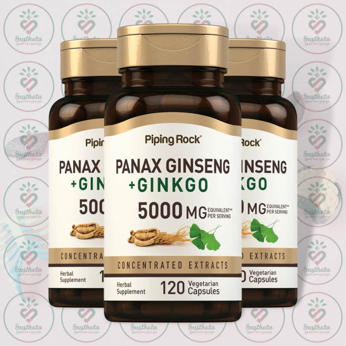 Piping Rock Panax Ginseng + Ginkgo - 5000 Mg - 120 Vegetarian Capsules In Bangladesh Image 02