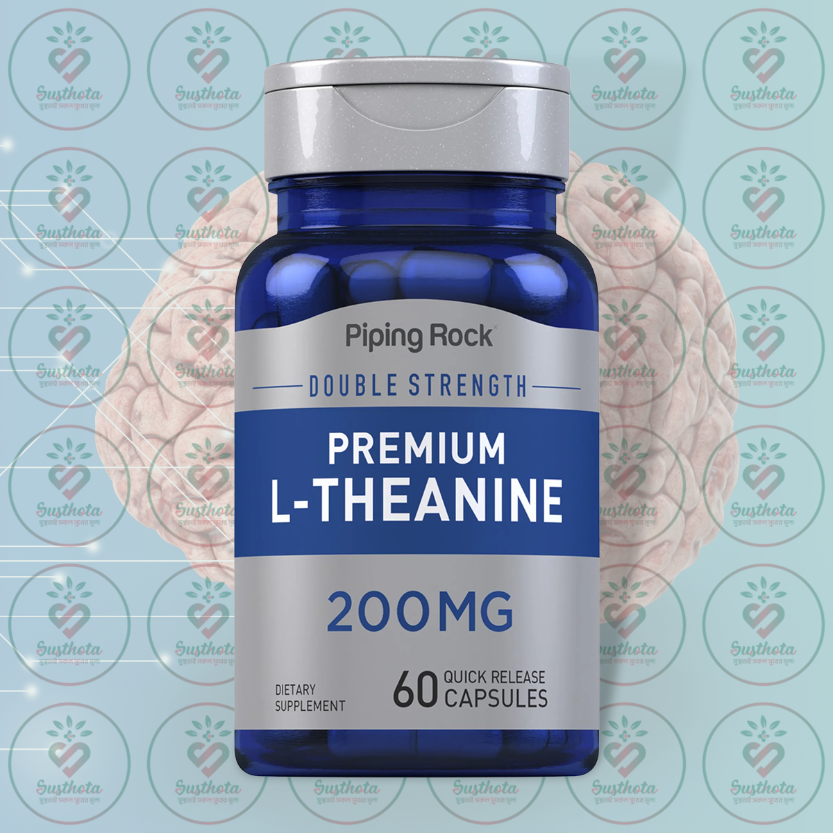 Piping Rock Premium L-Theanine - 200mg - 60 Quick Release Capsules in Bangladesh Image 01