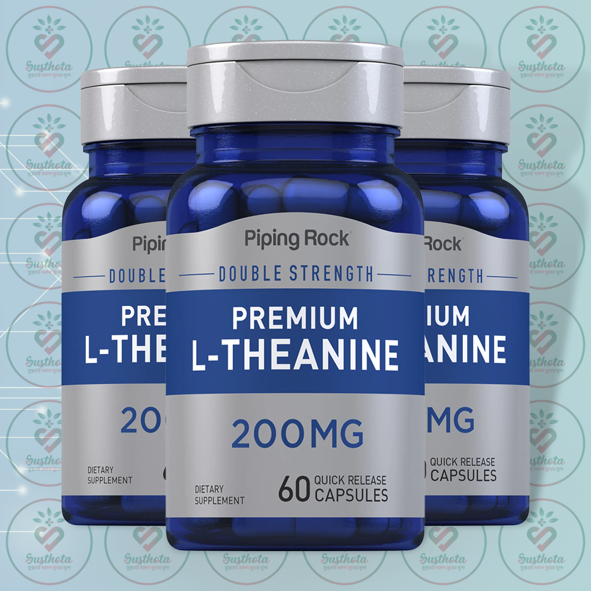 Piping Rock Premium L-Theanine - 200mg - 60 Quick Release Capsules in Bangladesh Image 02