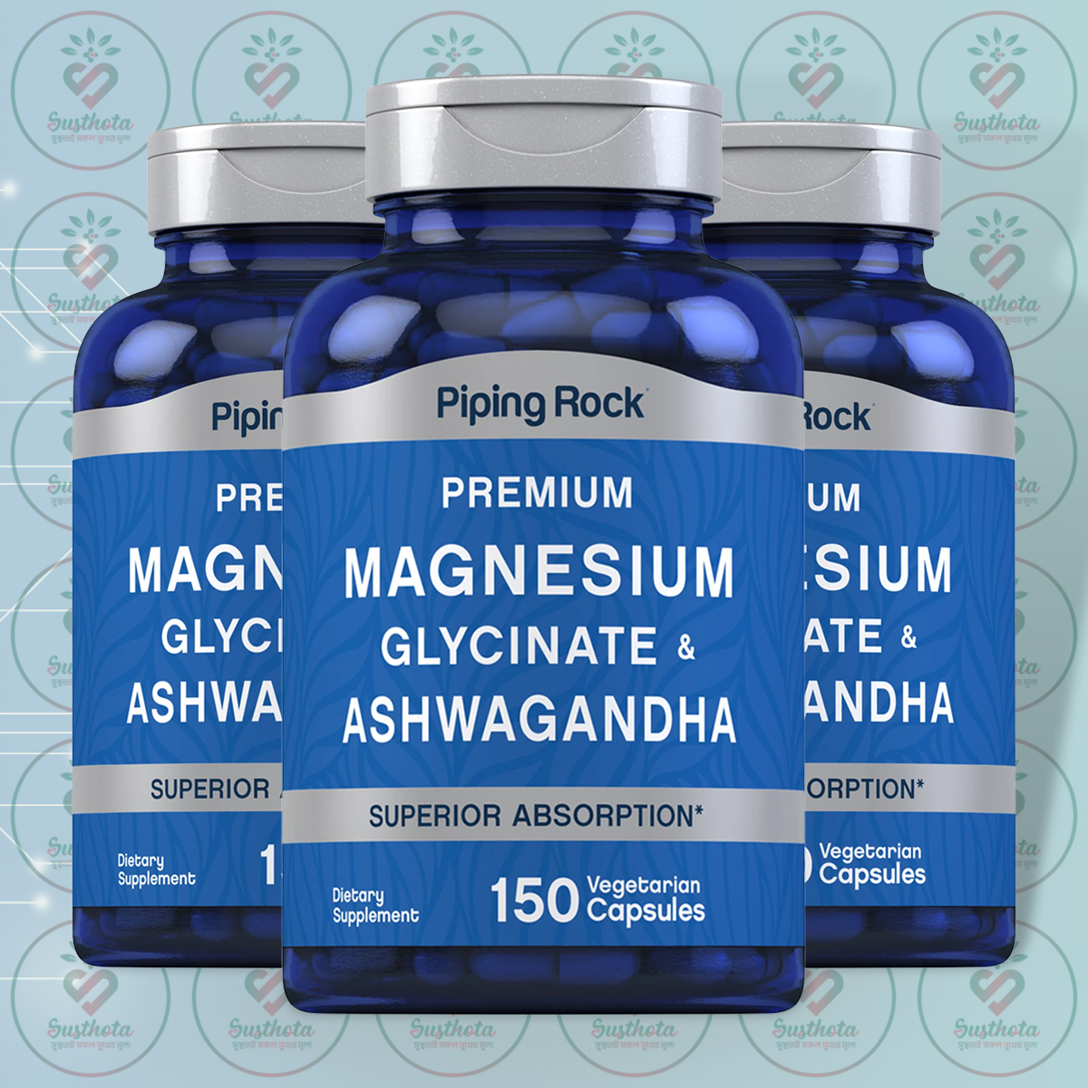 Piping Rock Premium Magnesium Glycinate &Amp; Ashwagandha - 150 Mg Magnesium &Amp; 1500 Mg Ashwagandha - 150 Vegetarian Capsules In Bangladesh Image 02 Piping Rock Premium Magnesium Glycinate &Amp; Ashwagandha - 150 Mg Magnesium &Amp; 1500 Mg Ashwagandha - 150 Vegetarian Capsules In Bangladesh Image 02