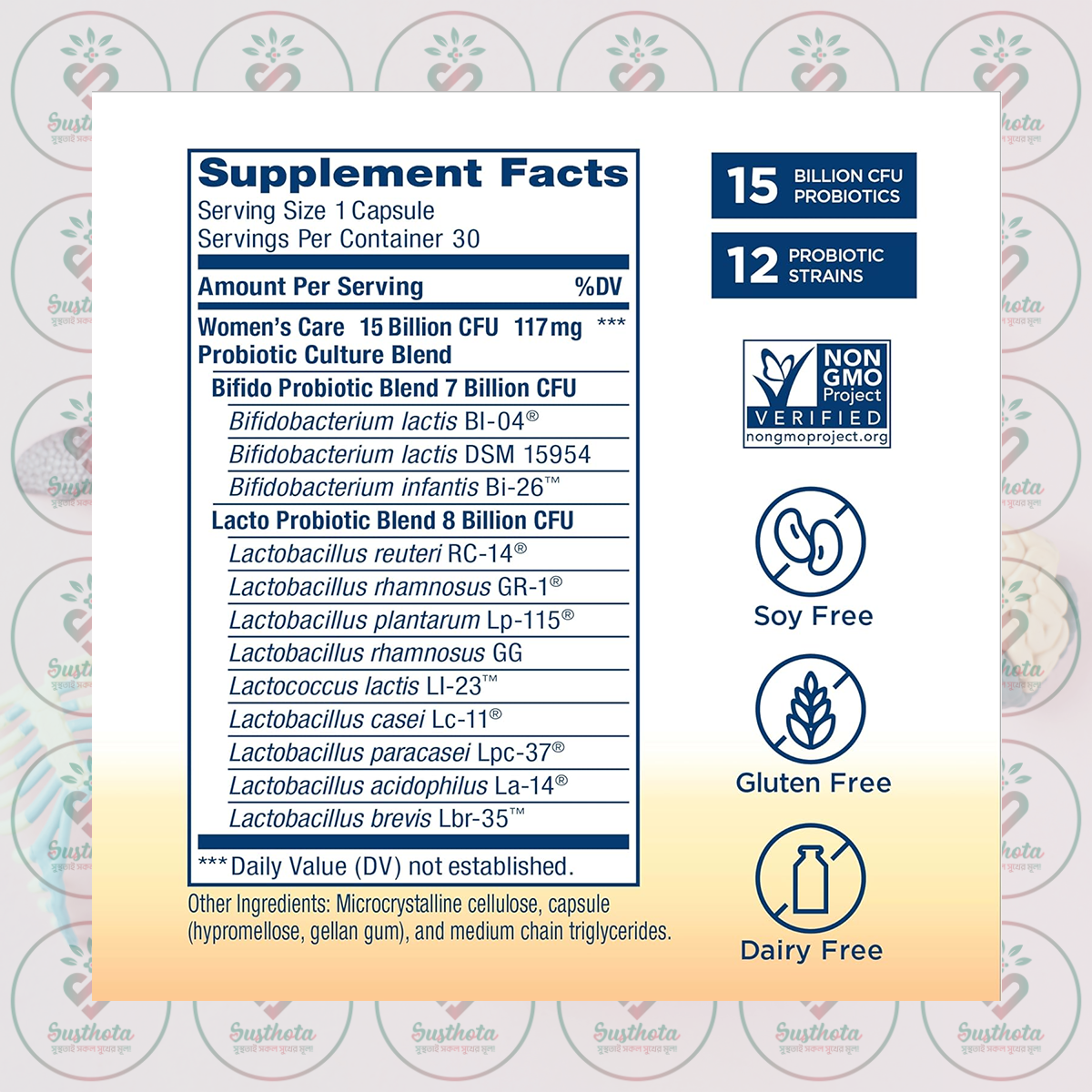 RenewLife Women's Care Probiotic – 15 Billion CFU – 30 Vegetarian Capsules in Bangladesh Supplement Facts