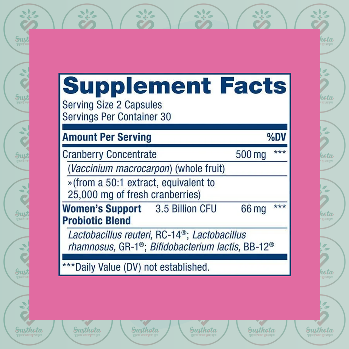 RenewLife Women's Wellness Vaginal & Urinary Complete - 3.5 Billion CFU - 60 Vegetarian Capsules in Bangladesh Supplement Facts