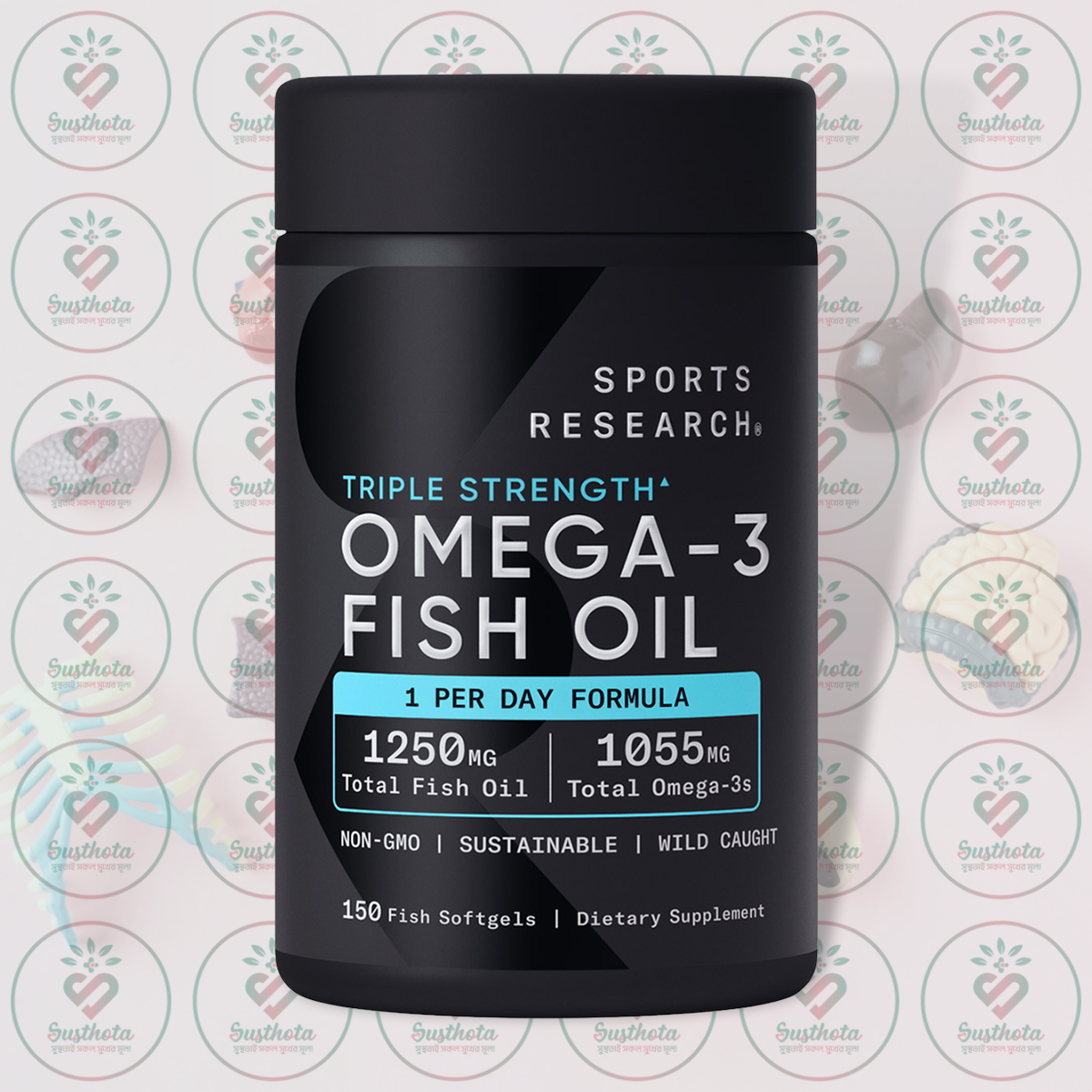 Sports Research Triple Strength Omega-3 Fish Oil – 1250mg – 150 Softgels in Bangladesh Image 01