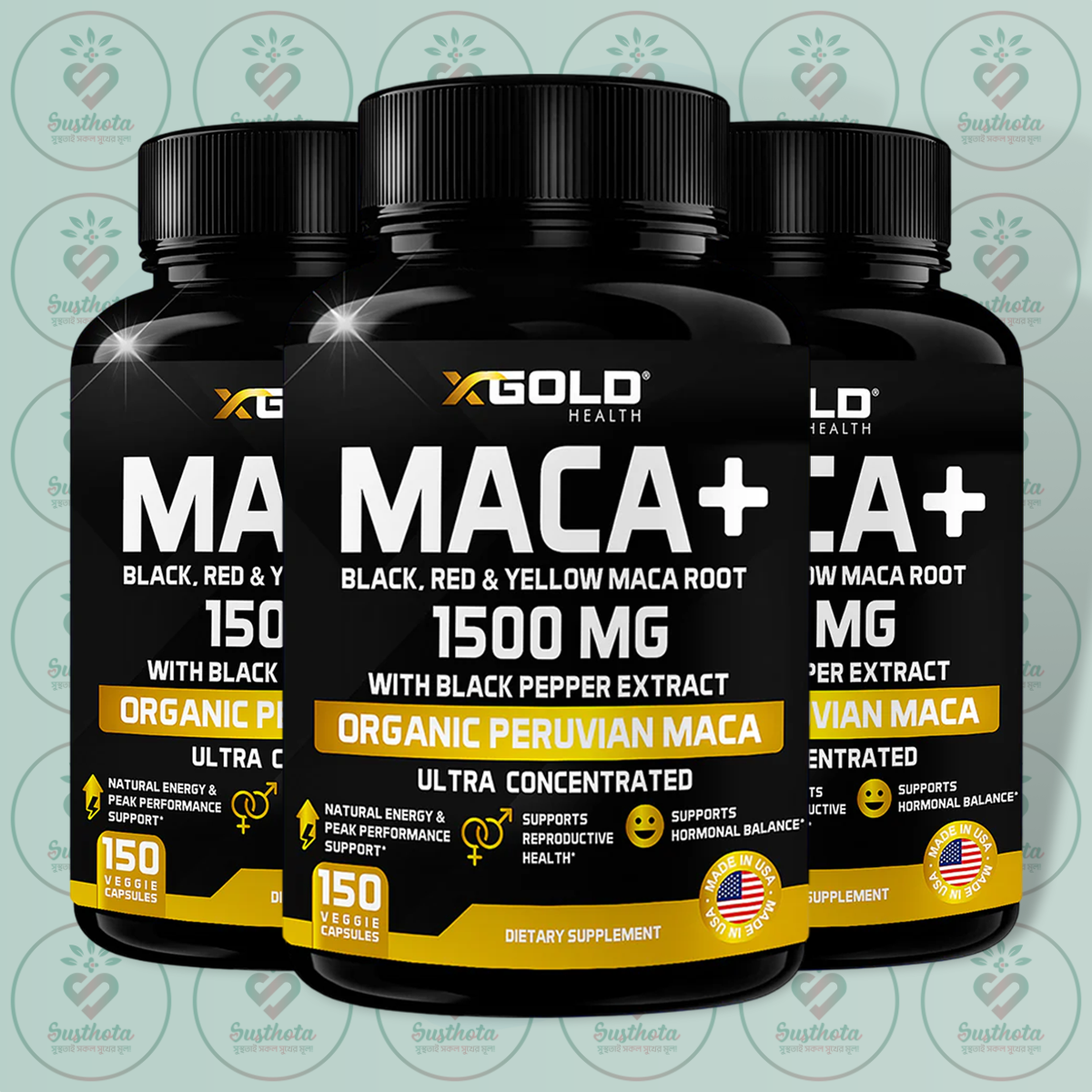 X Gold Health Maca+ Black, Red & Yellow Maca Root - 1500 mg - 150 Veggie Capsules in Bangladesh Image 02