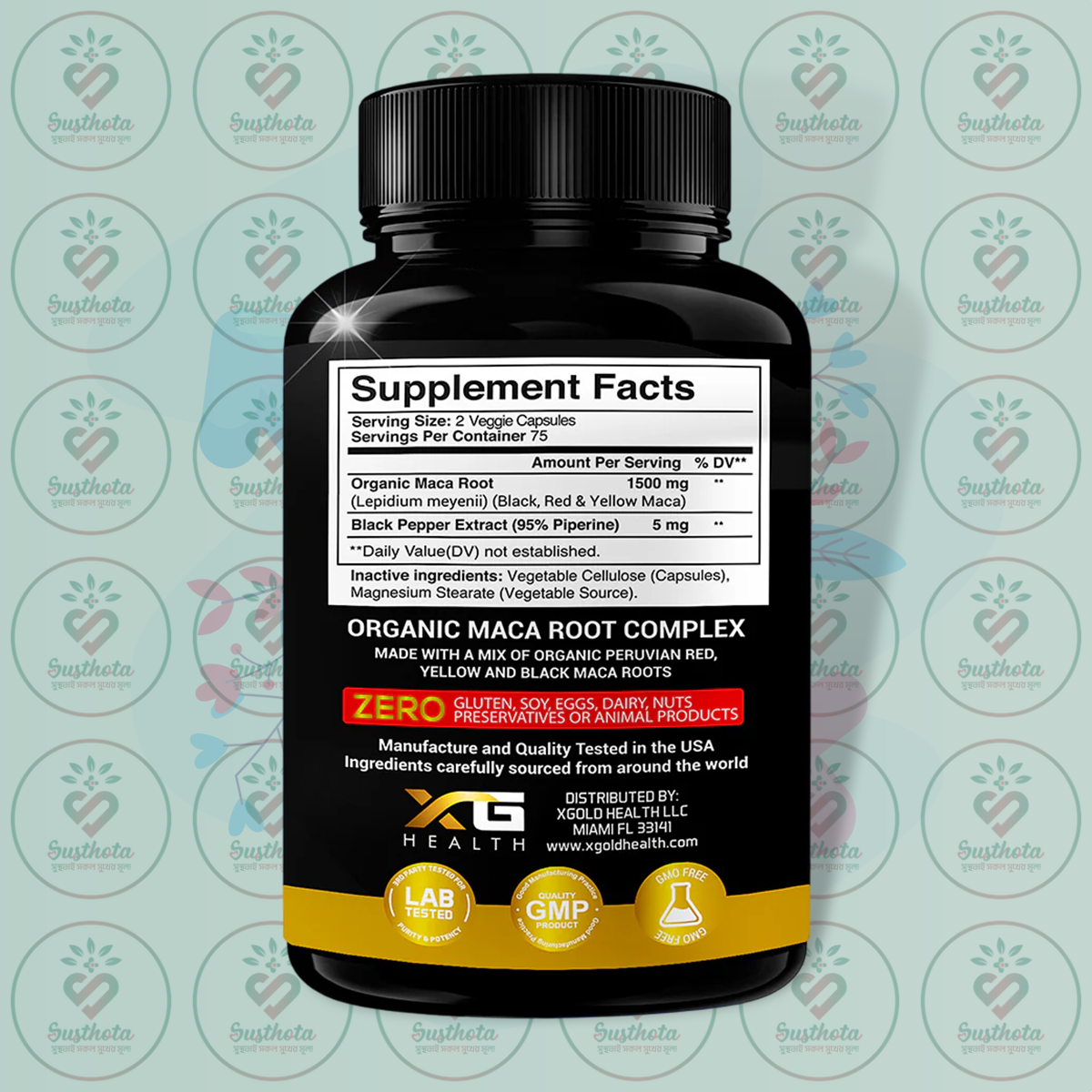 X Gold Health Maca+ Black, Red & Yellow Maca Root - 1500 mg - 150 Veggie Capsules in Bangladesh Supplement Facts
