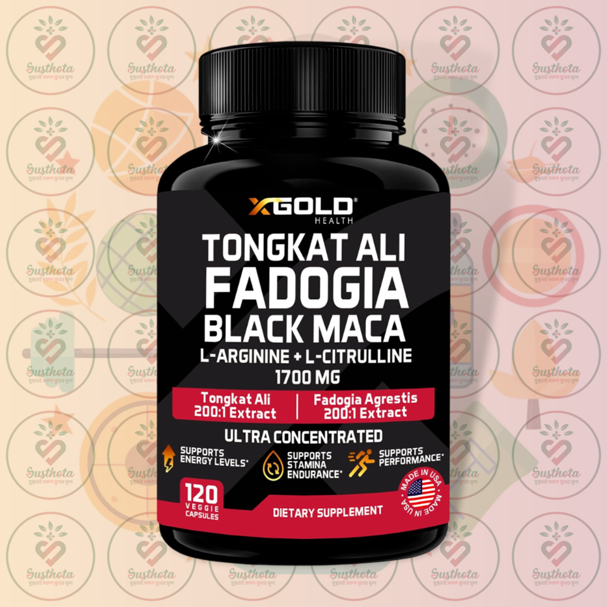 X Gold Health Tongkat Ali Fadogia Black Maca - 1700 mg - 120 Veggie Capsules in Bangladesh Image 01