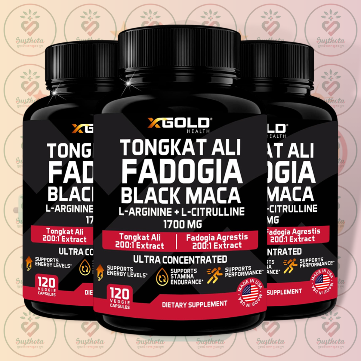 X Gold Health Tongkat Ali Fadogia Black Maca - 1700 mg - 120 Veggie Capsules in Bangladesh Image 02