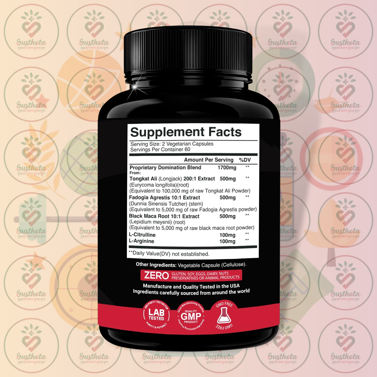 X Gold Health Tongkat Ali Fadogia Black Maca - 1700 mg - 120 Veggie Capsules in Bangladesh Supplement Facts