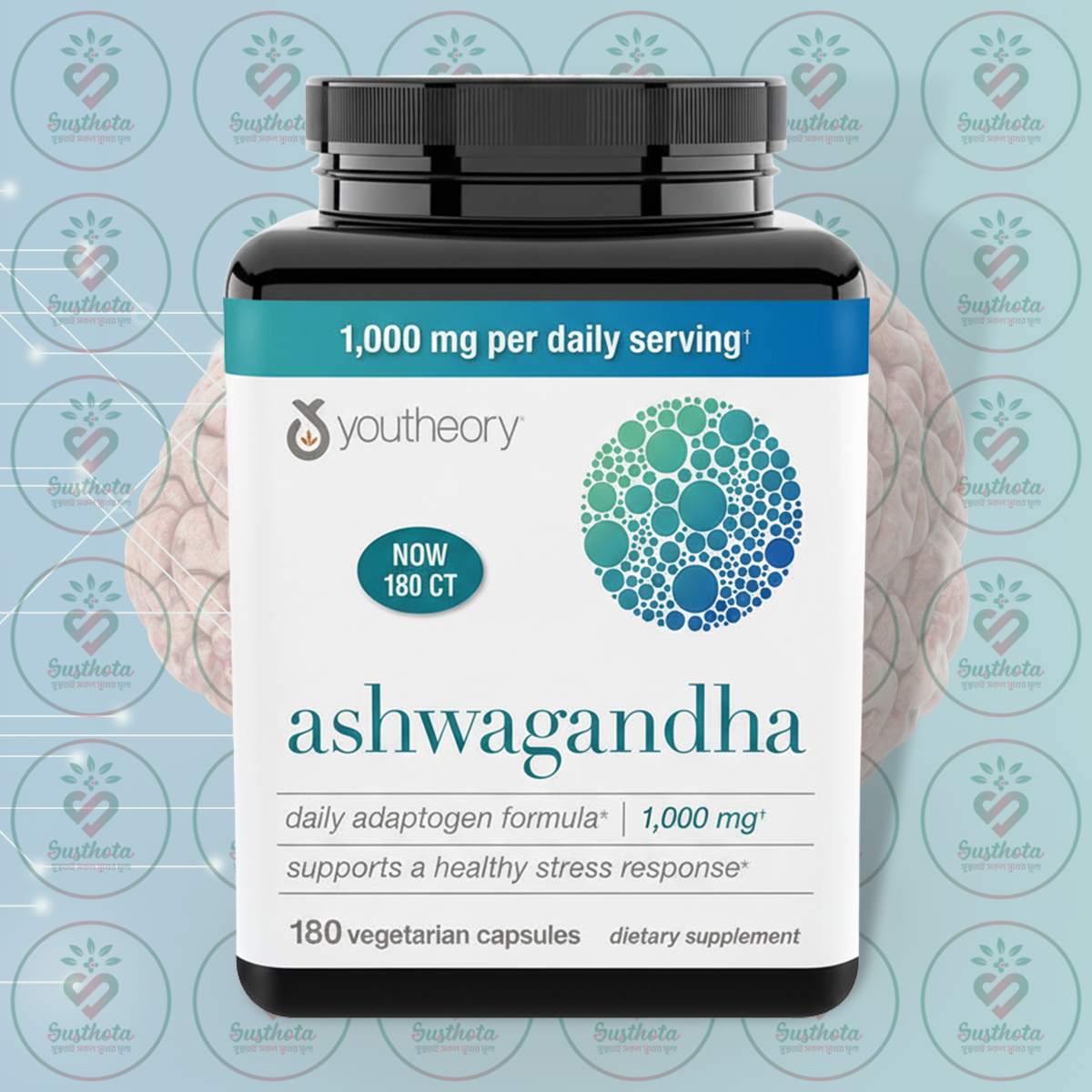Youtheory Ashwagandha - 1000 mg - 180 Vegetarian Capsules in Bangladesh Image 01