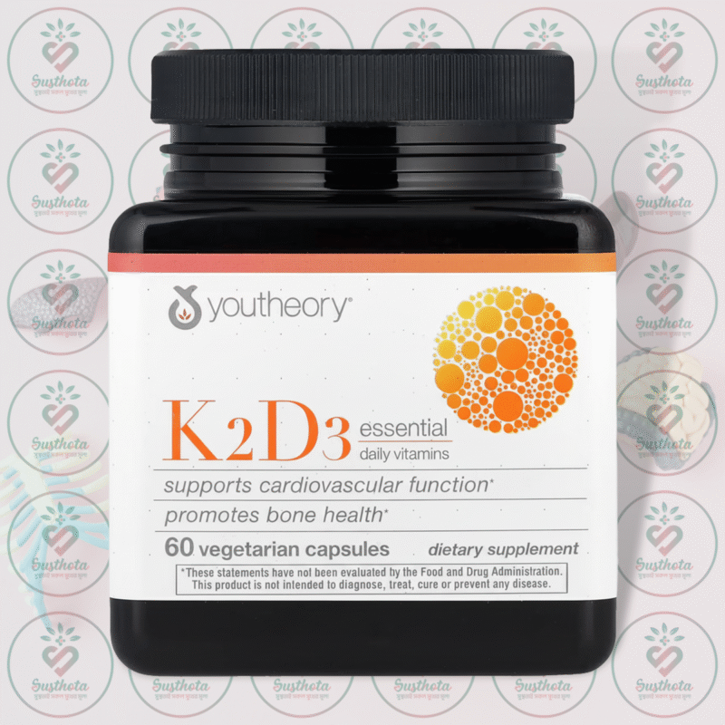 Youtheory K2 D3 Essential Daily Vitamins - 125 Mcg D3 &Amp; 100 Mcg K2 - 60 Vegetarian Capsules In Bangladesh Image 01