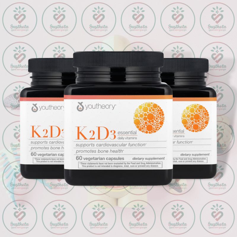 Youtheory K2 D3 Essential Daily Vitamins - 125 Mcg D3 &Amp; 100 Mcg K2 - 60 Vegetarian Capsules In Bangladesh Image 02