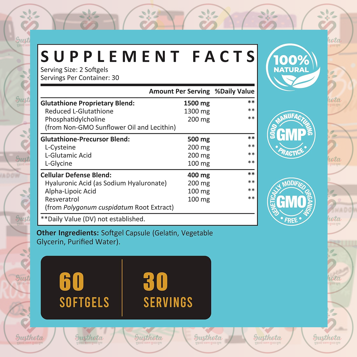 Zeylamum Liposomal Glutathione - 2400 Mg - 60 Softgels In Bangladesh Supplement Facts Zeylamum Liposomal Glutathione - 2400 Mg - 60 Softgels In Bangladesh Supplement Facts