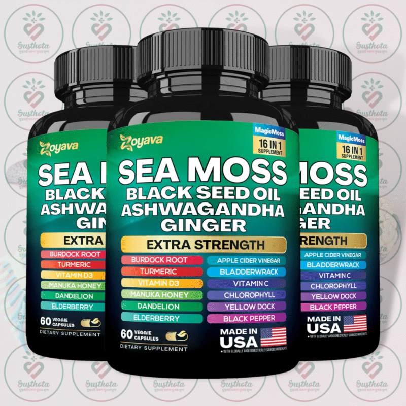 Zoyava Sea Moss Black Seed Oil Ashwagandha Ginger - 16 In 1 - 60 Capsules In Bangladesh Image 02