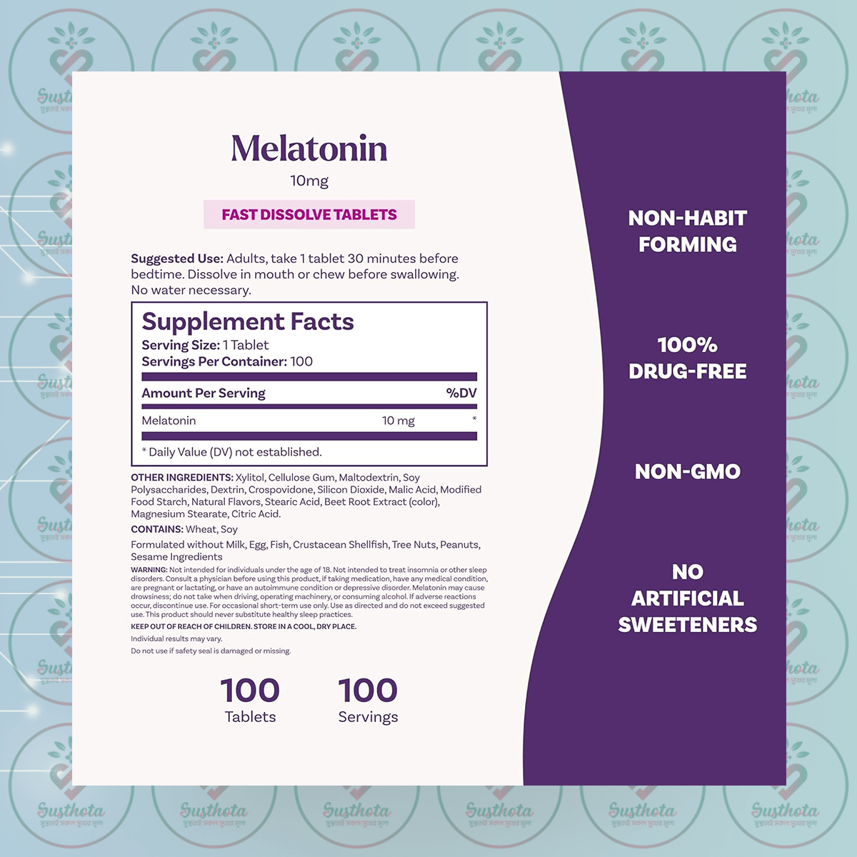 Natrol Fast Dissolve Melatonin – 10 mg – 100 Tablets in Bangladesh Supplement Facts