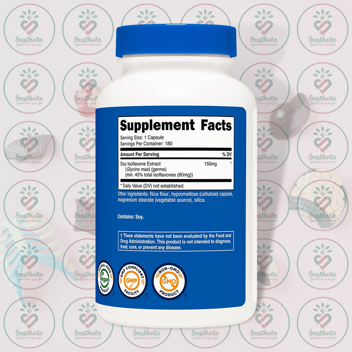 Nutricost Soy Isoflavones - 150 mg - 180 Veggie Capsules in Bangladesh Supplement Facts