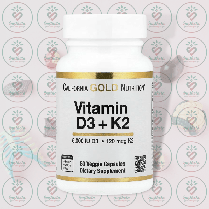 California Gold Nutrition Vitamin D3 + K2 - 5000 Iu D3 - 120 Mcg K2 - 60 Veggie Capsules In Bangladesh Image 01