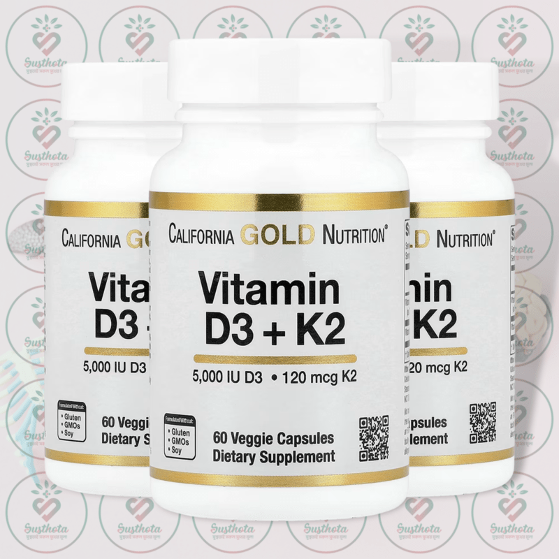 California Gold Nutrition Vitamin D3 + K2 - 5000 Iu D3 - 120 Mcg K2 - 60 Veggie Capsules In Bangladesh Image 02