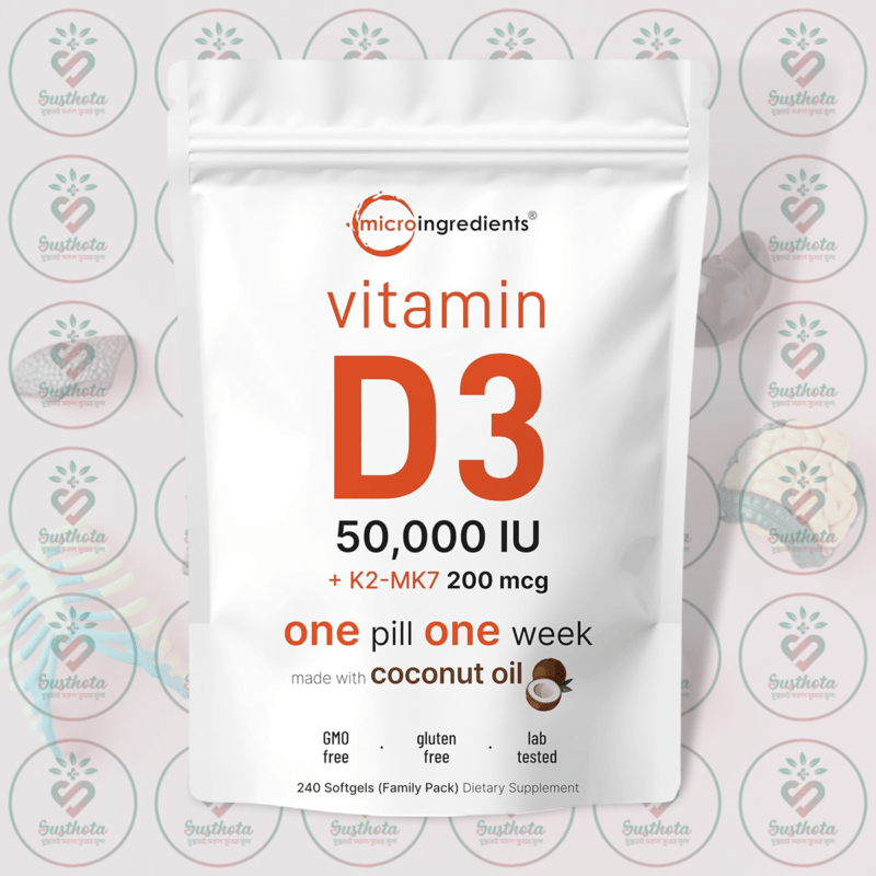Micro Ingredients Vitamin D3 + K2 – 50,000 Iu + 200 Mcg – 240 Softgels In Bangladesh Image 01