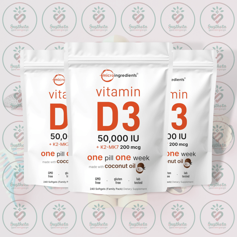 Micro Ingredients Vitamin D3 + K2 – 50,000 Iu + 200 Mcg – 240 Softgels In Bangladesh Image 02