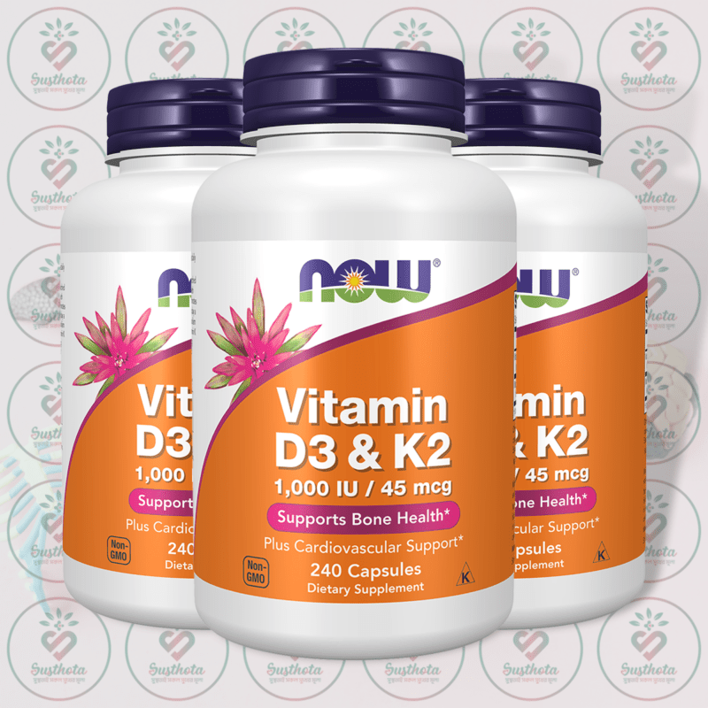 Now Vitamin D3 &Amp; K2 - 1000 Iu + 45 Mcg - 240 Capsules In Bangladesh Image 02