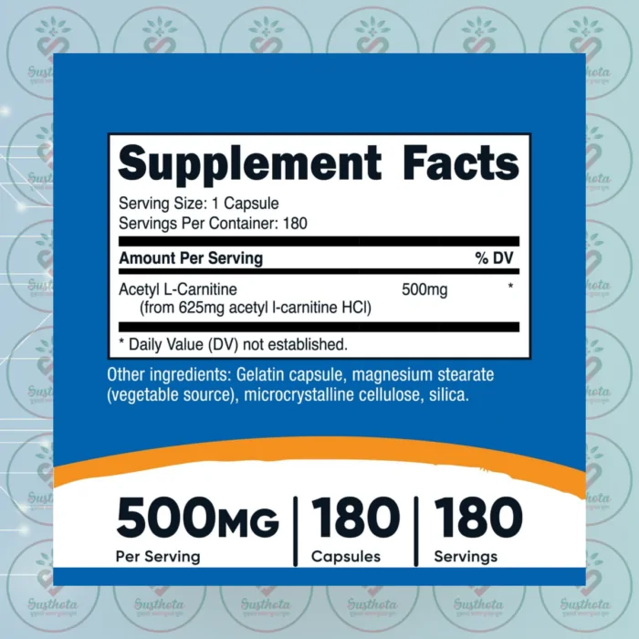 Nutricost Acetyl L-Carnitine - 500Mg - 180 Capsules In Bangladesh Supplement Facts
