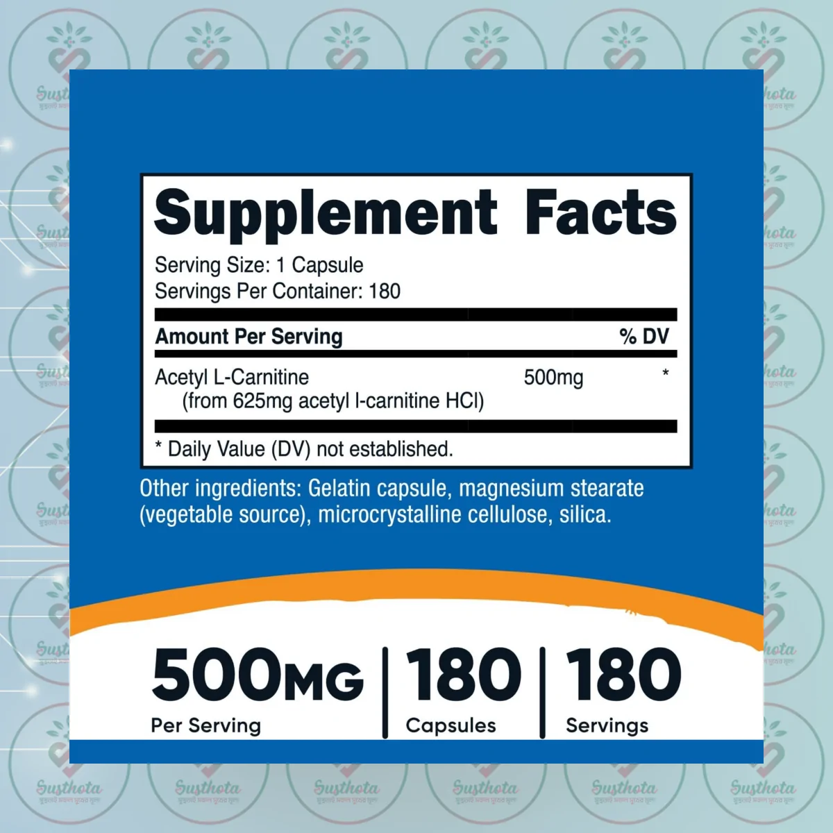 Nutricost Acetyl L-Carnitine - 500Mg - 180 Capsules In Bangladesh Supplement Facts