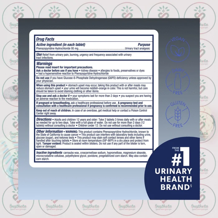 Azo Urinary Pain Relief Value Size – 95 Mg – 30 Tablets In Bangladesh Drug Facts