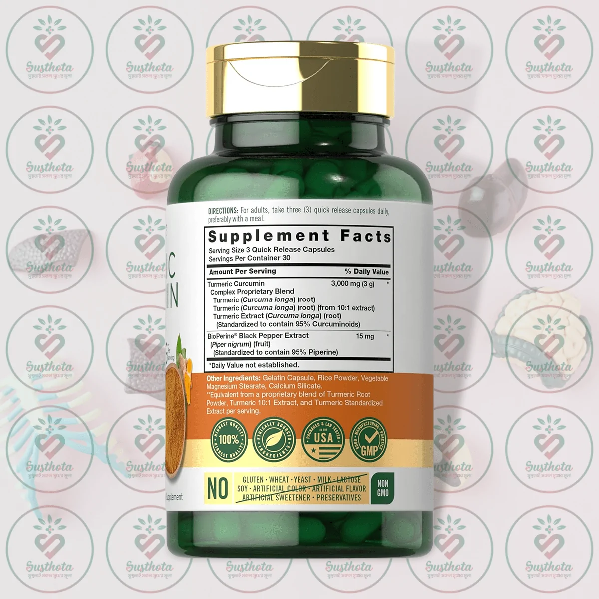 Carlyle Turmeric Curcumin Complex – 3000Mg – 90 Quick Release Capsules In Bangladesh Supplement Facts