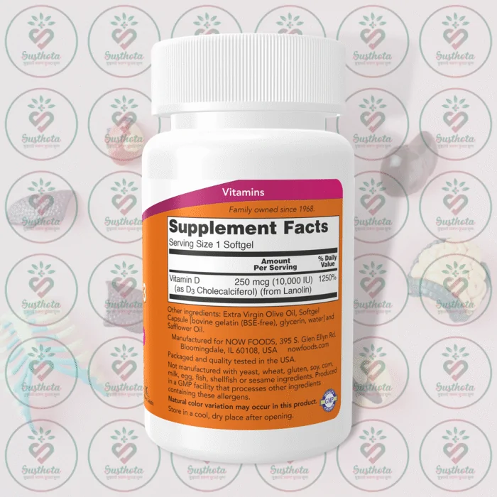 Now Vitamin D-3 - 10,000 Iu - 120 Softgels In Bangladesh Supplement Facts