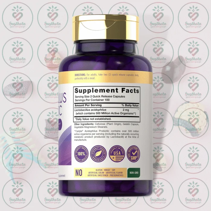 Carlyle Acidophilus Probiotic - 500 Million Cfu - 200 Quick Release Capsules In Bangladesh Supplement Facts