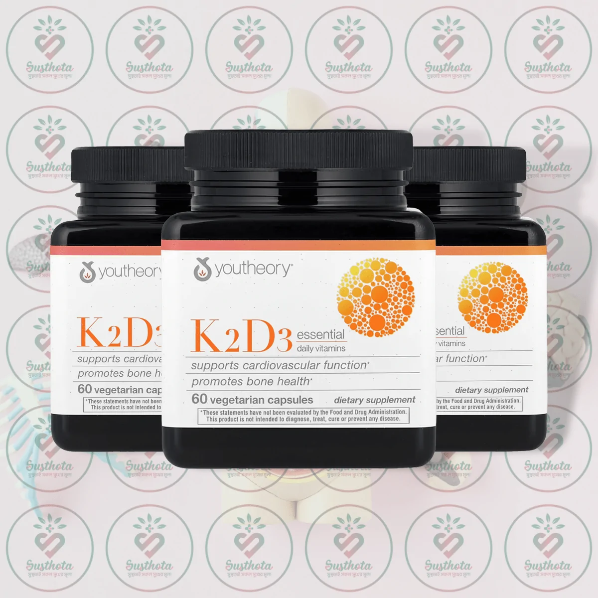 Youtheory K2 D3 Essential Daily Vitamins - 125 Mcg D3 &Amp; 100 Mcg K2 - 60 Vegetarian Capsules In Bangladesh Image 02