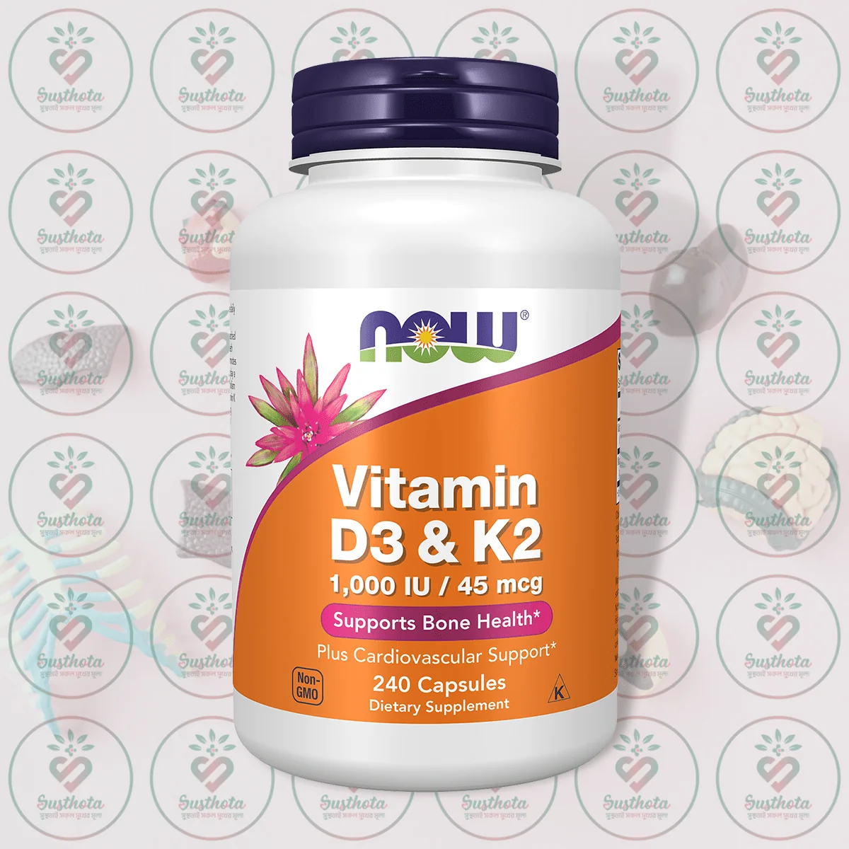 Now Vitamin D3 &Amp;Amp; K2 - 1000 Iu + 45 Mcg - 240 Capsules In Bangladesh Image 01