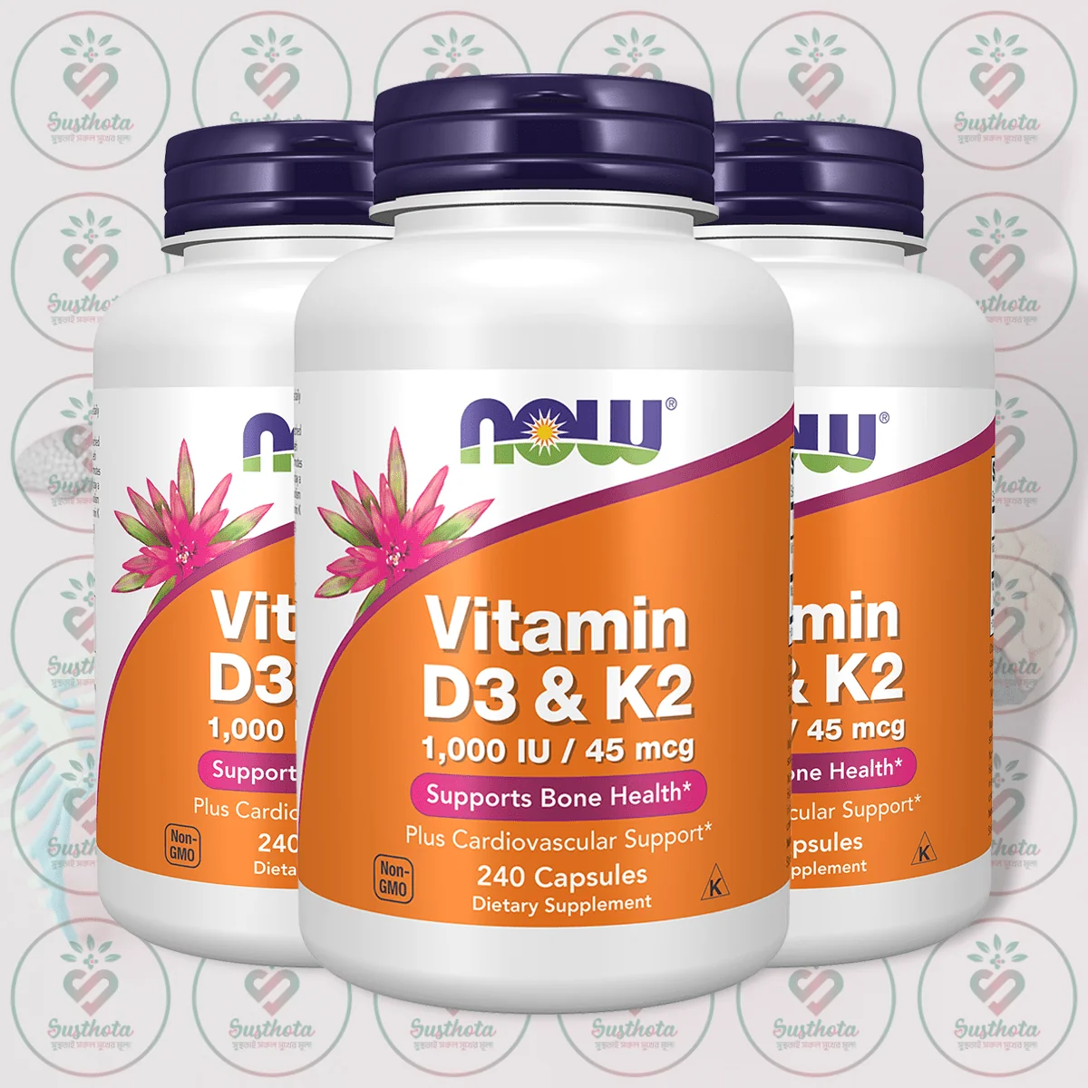 Now Vitamin D3 &Amp; K2 - 1000 Iu + 45 Mcg - 240 Capsules In Bangladesh Image 02